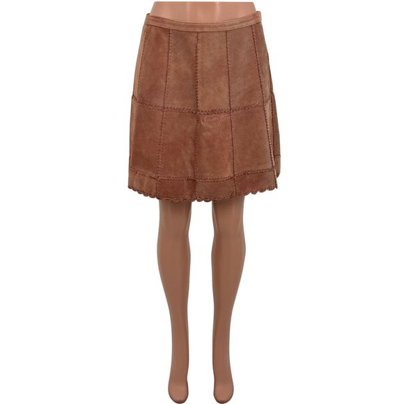Free People Suede Patchwork High Waist Mini Skirt | Western Boho Coastal 70s 10 - Picture 3 of 16